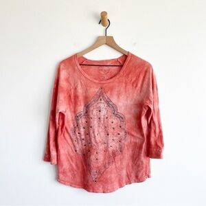 Lucky Brand Women's Long Sleeve Scoop Neck T-Shirt Pink Salmon pink Size Medium